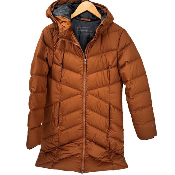 Eddie Bauer Coat Womens Small Rust Brown Full Zip Down Fill Hooded Puffer - Picture 1 of 7